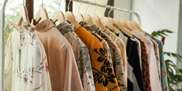 white and brown floral long sleeve shirt